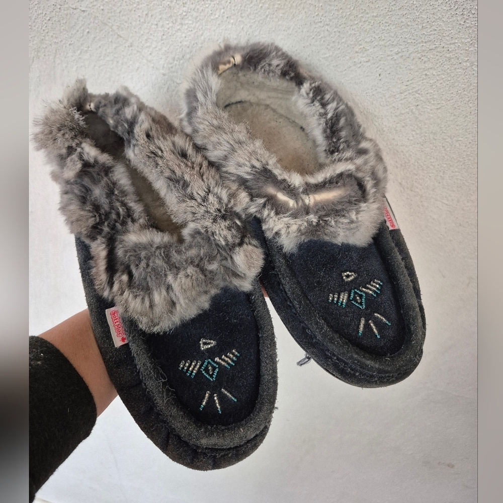 Softmoc Leather And Fur Moccasin Slippers Womens Size 8